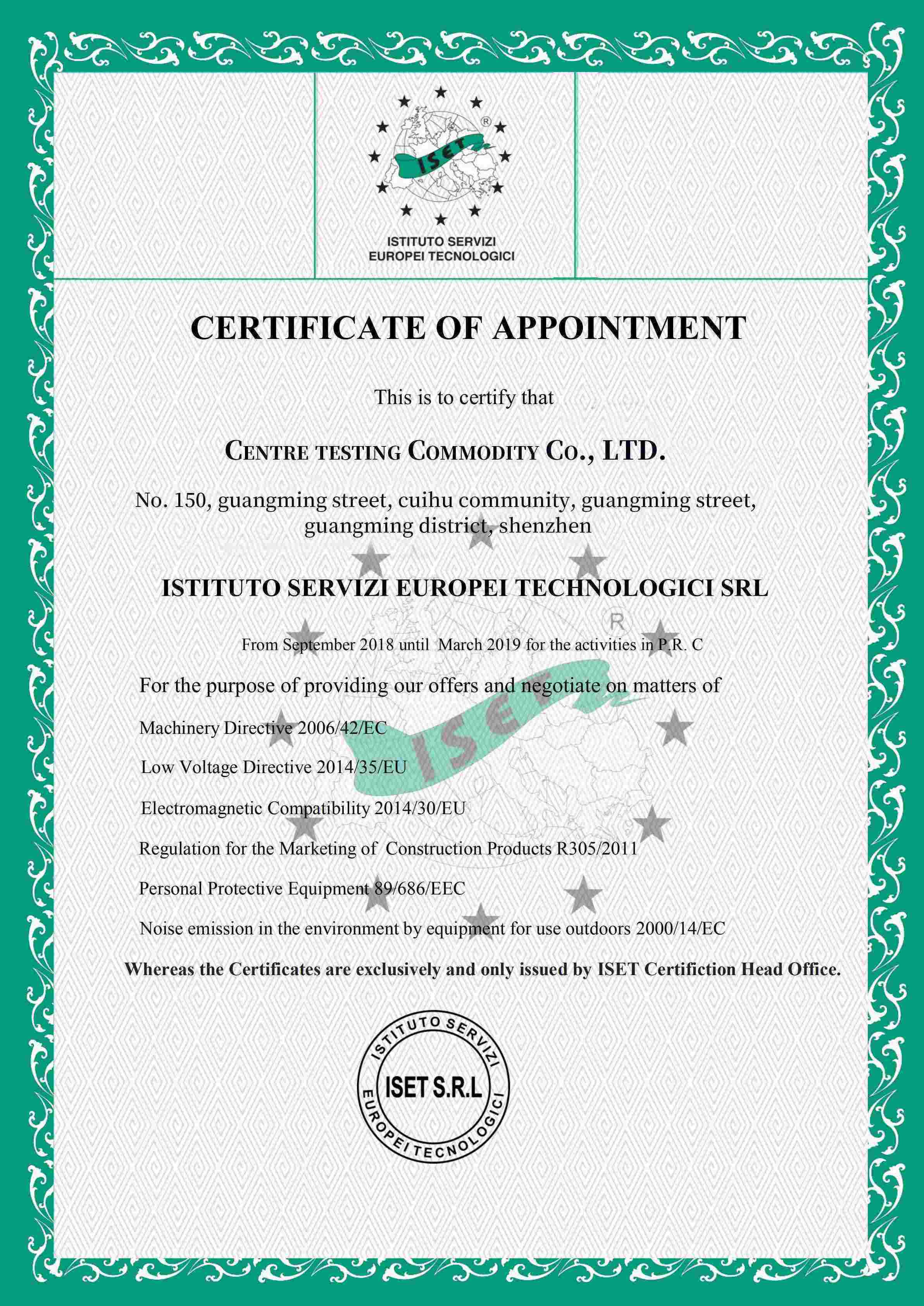 Italian nb0865 certificate of authorization